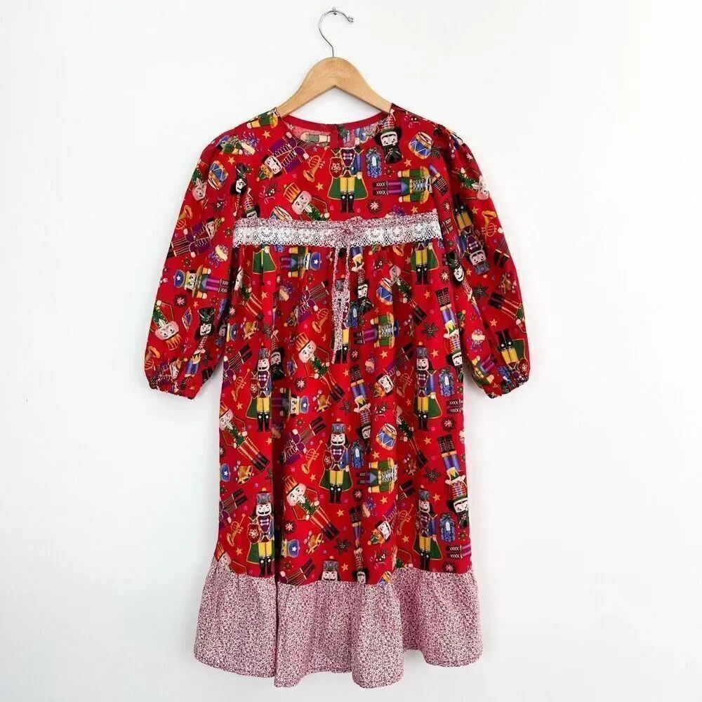 Handmade Vintage Inspired Girls Nutcracker Holiday All Over Printed Dresses